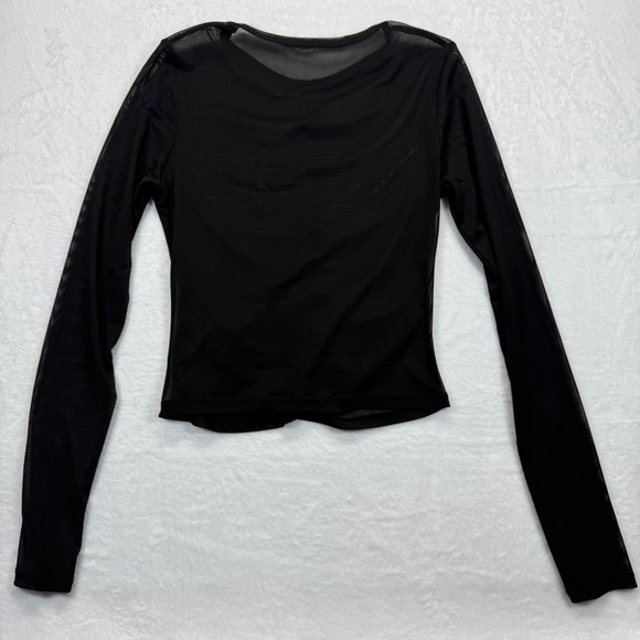 Garage Mesh Top Ruched Long Sleeve See Through Black Blouse Large - Picture 5 of 6